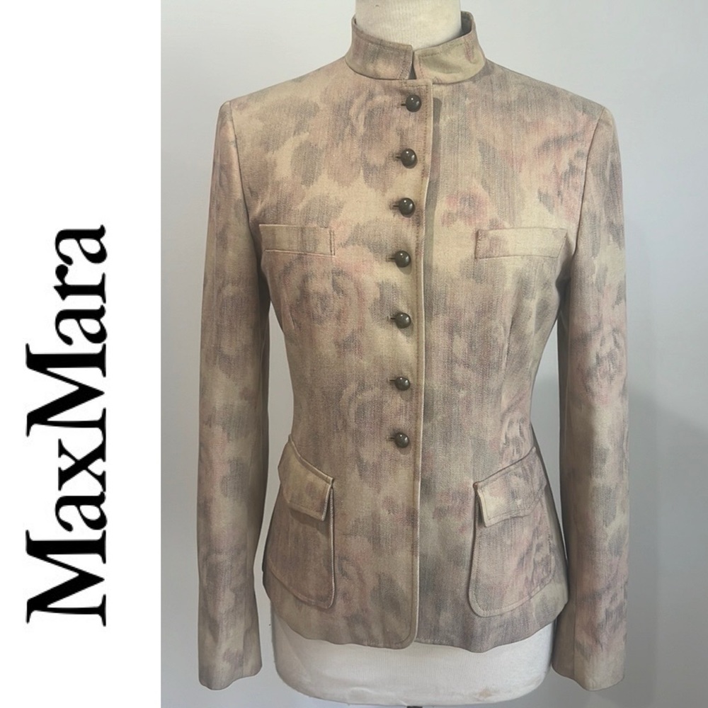 MaxMara Military Watercolor Floral Roses Blazer